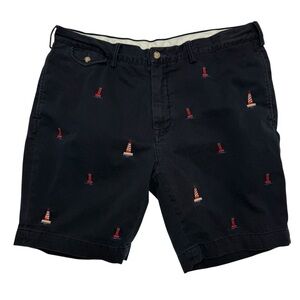 Polo Ralph Lauren Bedford Chino Shorts Mens 38 Navy Lighthouse Embroidery Preppy